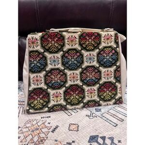 VTG Carpet Bag Purse Knotted Bohemian Print Tapestry Snap Closure Double Handles